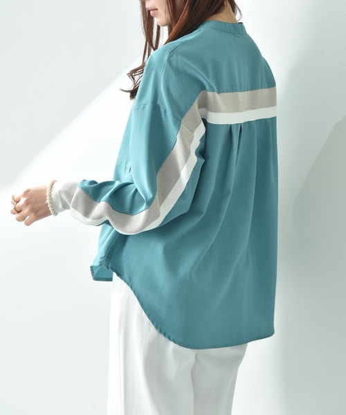 INTERPLANET（インタープラネット）の「麻調ＢＡＣＫヨークテープ切替シャツ（シャツ/ブラウス・レディース・ブラック/アイボリー/ブルー・FREE）」の19枚目の写真