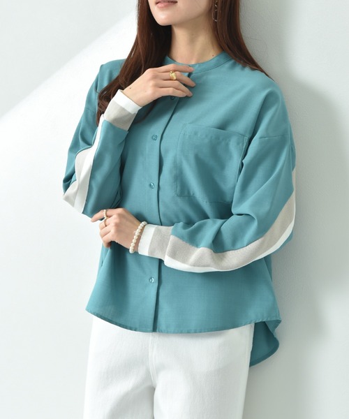 INTERPLANET（インタープラネット）の「麻調ＢＡＣＫヨークテープ切替シャツ（シャツ/ブラウス・レディース・ブラック/アイボリー/ブルー・FREE）」の20枚目の写真