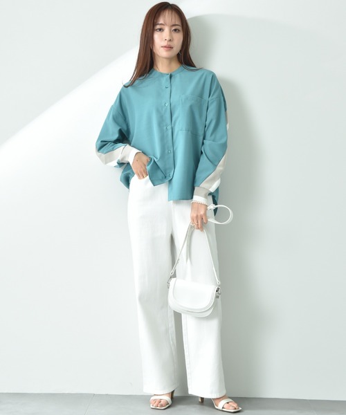 INTERPLANET（インタープラネット）の「麻調ＢＡＣＫヨークテープ切替シャツ（シャツ/ブラウス・レディース・ブラック/アイボリー/ブルー・FREE）」の21枚目の写真