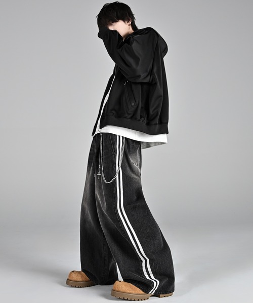 セール】line sleeve track zip parker jacket / ラインスリーブ