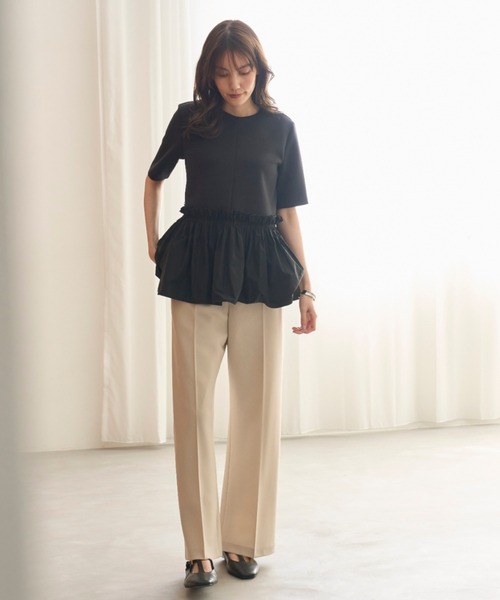 Mila Owen(ミラオーウェン)の「ウエストゴムワイドイージードライパンツ【手洗い可能】(その他パンツ・レディース・ブラック/ライトベージュ/グリーン・0/1)」の17枚目の写真