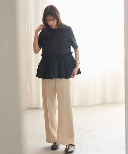 Mila Owen(ミラオーウェン)の「ウエストゴムワイドイージードライパンツ【手洗い可能】(その他パンツ・レディース・ブラック/ライトベージュ/グリーン・0/1)」の19枚目の写真
