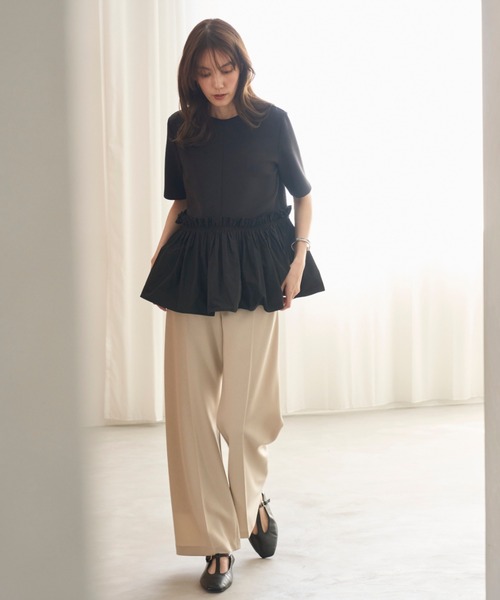 Mila Owen(ミラオーウェン)の「ウエストゴムワイドイージードライパンツ【手洗い可能】(その他パンツ・レディース・ブラック/ライトベージュ/グリーン・0/1)」の20枚目の写真