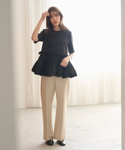 Mila Owen(ミラオーウェン)の「ウエストゴムワイドイージードライパンツ【手洗い可能】(その他パンツ・レディース・ブラック/ライトベージュ/グリーン・0/1)」の21枚目の写真