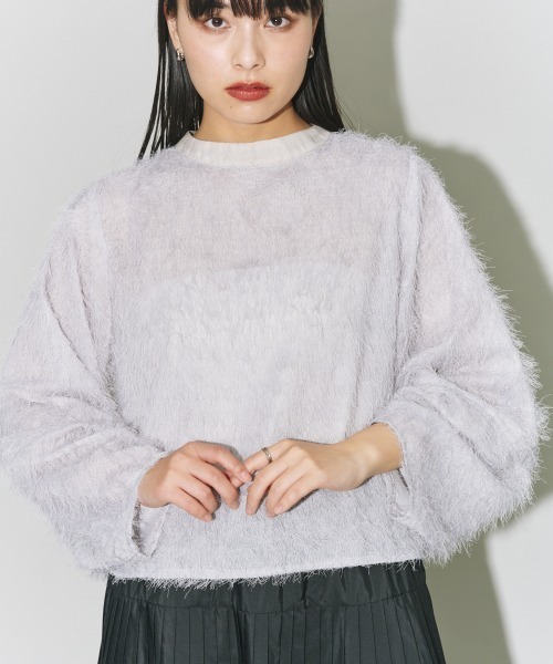 terrace(テラス)の「フェザートッププルオーバー(Tシャツ/カットソー・レディース・アイボリー/ブラック/オフホワイト/グレー・MEDIUM)」の6枚目の写真