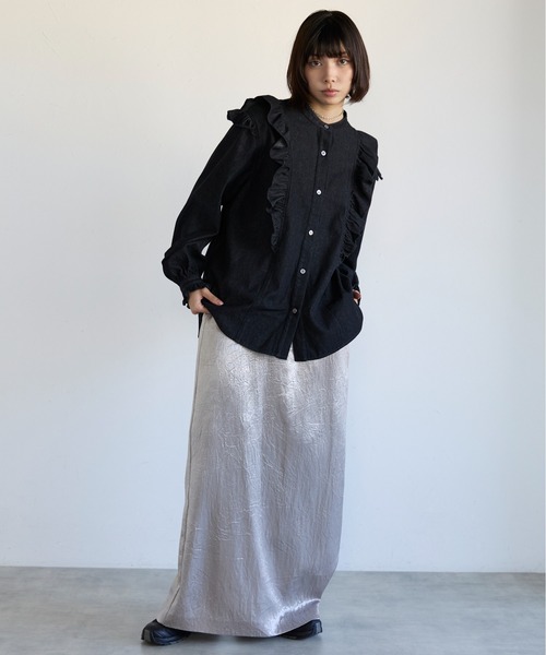 ブラウス シャツ Frill Denim Shirt　フリルデニムシャツ レディース Frill Denim Shirt フリルデニムシャツ（シャツ/ブラウス
