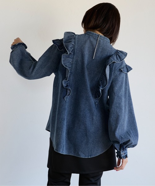 ブラウス シャツ Frill Denim Shirt　フリルデニムシャツ レディース Frill Denim Shirt フリルデニムシャツ（シャツ/ブラウス
