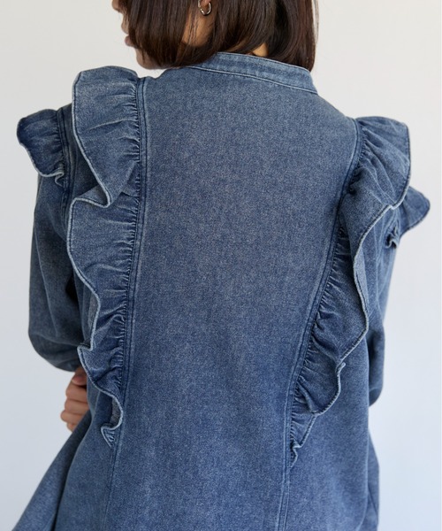 SOTT(ソット)の「Frill Denim Shirt フリルデニムシャツ(シャツ/ブラウス・レディース・ブラック/ケミカルウォッシュ・FREE)」の14枚目の写真