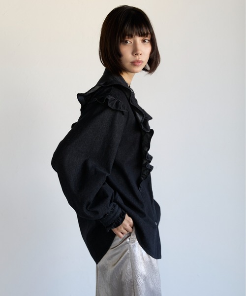 ブラウス シャツ Frill Denim Shirt　フリルデニムシャツ レディース Frill Denim Shirt フリルデニムシャツ（シャツ/ブラウス