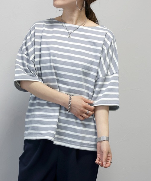 5分袖バスクボーダープルオーバー（Tシャツ/カットソー