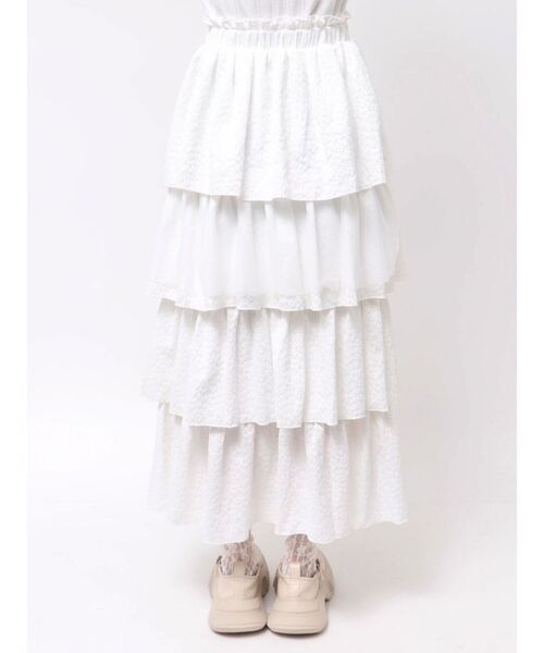 merry jenny(メリージェニー)の「チュールドッキングティアードスカート(スカート・レディース・ブラック/オフホワイト・FREE)」の5枚目の写真