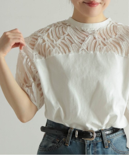 tシャツ チュール刺繍コンビ　パフスリーブP/O レディース チュール刺繍コンビ パフスリーブP/O | NOMBRE IMPAIR