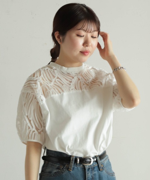 tシャツ チュール刺繍コンビ　パフスリーブP/O レディース チュール刺繍コンビ パフスリーブP/O | NOMBRE IMPAIR