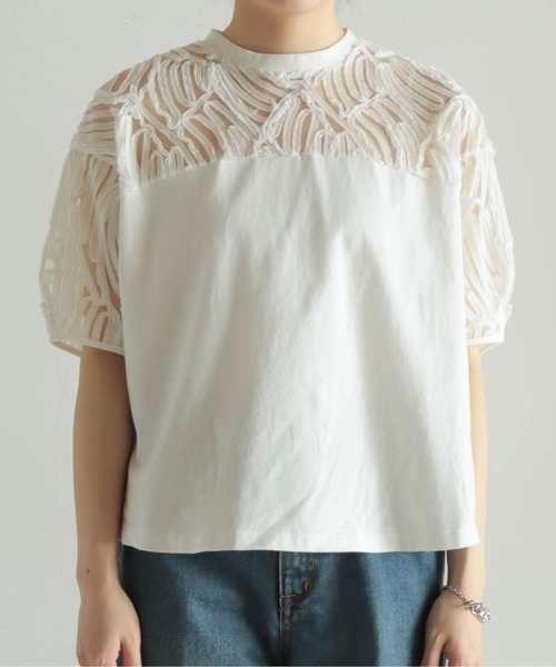 NOMBRE IMPAIR（ノンブルアンペール）の「チュール刺繍コンビ　パフスリーブP/O（Tシャツ/カットソー・レディース・ブラック/ホワイト・FREE）」の10枚目の写真