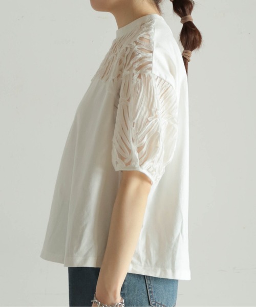 NOMBRE IMPAIR（ノンブルアンペール）の「チュール刺繍コンビ　パフスリーブP/O（Tシャツ/カットソー・レディース・ブラック/ホワイト・FREE）」の11枚目の写真