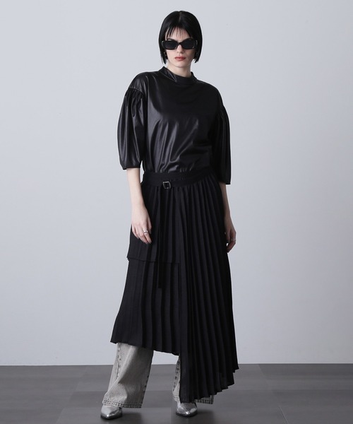 ROSE BUD（ローズバッド）の「(mici)VOLUME SLEEVE TRICOT CHIFFON TOP（Tシャツ/カットソー・レディース・ブラック/ホワイト・ONE SIZE）」の3枚目の写真
