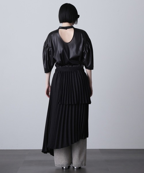 ROSE BUD（ローズバッド）の「(mici)VOLUME SLEEVE TRICOT CHIFFON TOP（Tシャツ/カットソー・レディース・ブラック/ホワイト・ONE SIZE）」の5枚目の写真