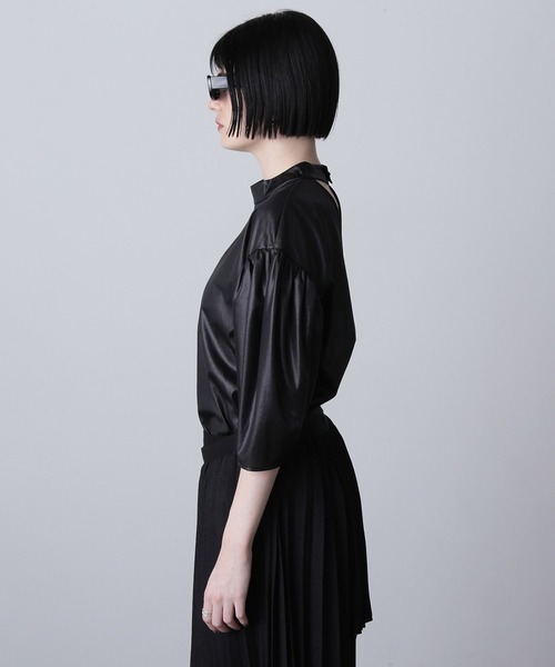 ROSE BUD（ローズバッド）の「(mici)VOLUME SLEEVE TRICOT CHIFFON TOP（Tシャツ/カットソー・レディース・ブラック/ホワイト・ONE SIZE）」の7枚目の写真