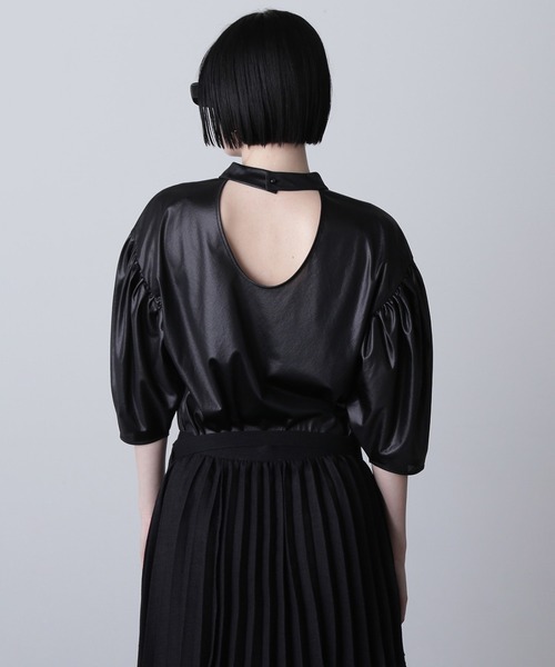 セール】(mici)VOLUME SLEEVE TRICOT CHIFFON TOP（Tシャツ/カットソー