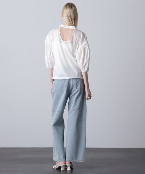 セール】(mici)VOLUME SLEEVE TRICOT CHIFFON TOP（Tシャツ/カットソー