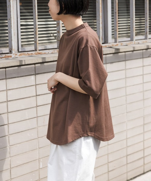 FORK&SPOON(フォークアンドスプーン)の「FORK&SPOON ボトルネック5分袖Tシャツ(Tシャツ/カットソー・レディース・ブラック/グリーン/ホワイト系その他/グレー系その他/ブラウン/オフホワイト・1)」の6枚目の写真
