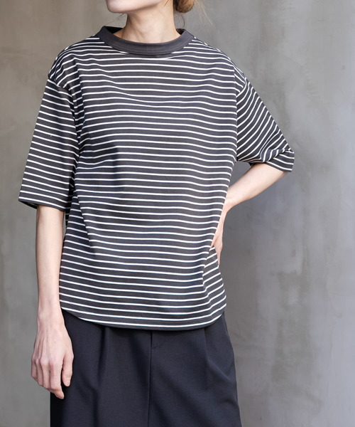 FORK&SPOON(フォークアンドスプーン)の「FORK&SPOON ボトルネック5分袖Tシャツ(Tシャツ/カットソー・レディース・ブラック/グリーン/ホワイト系その他/グレー系その他/ブラウン/オフホワイト・1)」の9枚目の写真