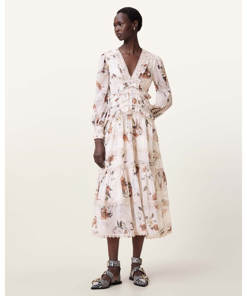 セール】ZORA FLORAL RUFFLE MIDI DRESS | ZORA フローラル