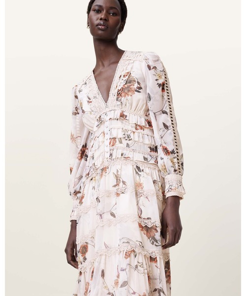 セール】ZORA FLORAL RUFFLE MIDI DRESS | ZORA フローラル