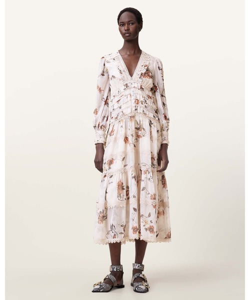 【大人気】SANDRO 花柄 フリル ミディワンピース open shoulder floral one piece – BUNNY APARTMENT