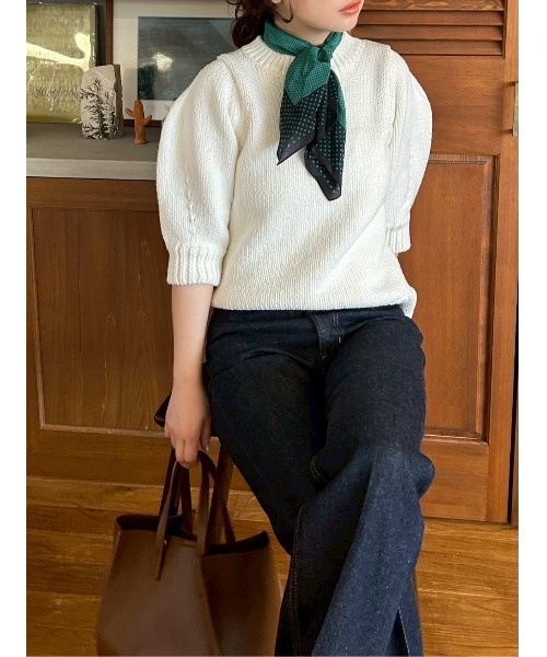 Mila Owen（ミラオーウェン）の「ローゲージパフスリーブニットプルオーバー（ニット/セーター・レディース・ホワイト/レッド/ダークブラウン/イエロー/ブルー・FREE）」の6枚目の写真