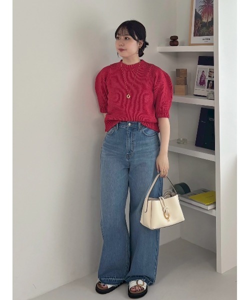 Mila Owen（ミラオーウェン）の「ローゲージパフスリーブニットプルオーバー（ニット/セーター・レディース・ホワイト/レッド/ダークブラウン/イエロー/ブルー・FREE）」の9枚目の写真