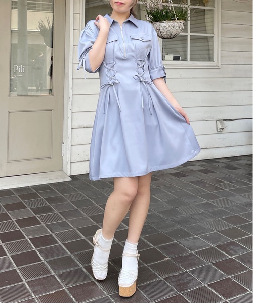 クリーニング済✨フォクシー フロントジップワンピースドレス アイスブルー 38 クリーニング済✨フォクシー フロントジップワンピースドレス