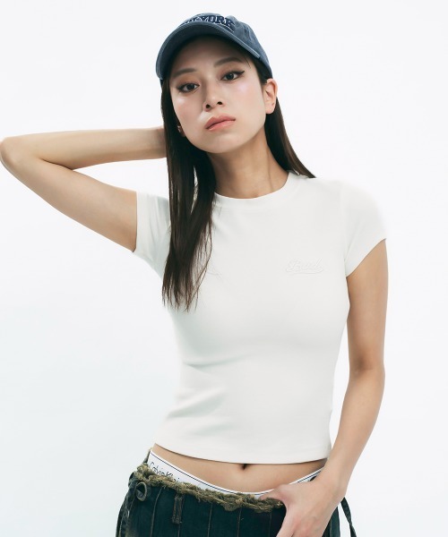 tシャツ One point logo cropped top / ワンポイントロゴクロップド丈トップス レディース セール】One point logo cropped top / ワンポイントロゴ