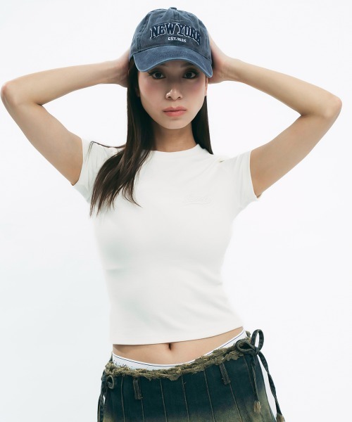 tシャツ One point logo cropped top / ワンポイントロゴクロップド丈トップス レディース セール】One point logo cropped top / ワンポイントロゴ