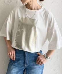 オーバーサイズヴィンテージロゴ半袖メタリック箔プリントTシャツ