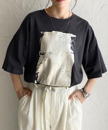 オーバーサイズヴィンテージロゴ半袖メタリック箔プリントTシャツ