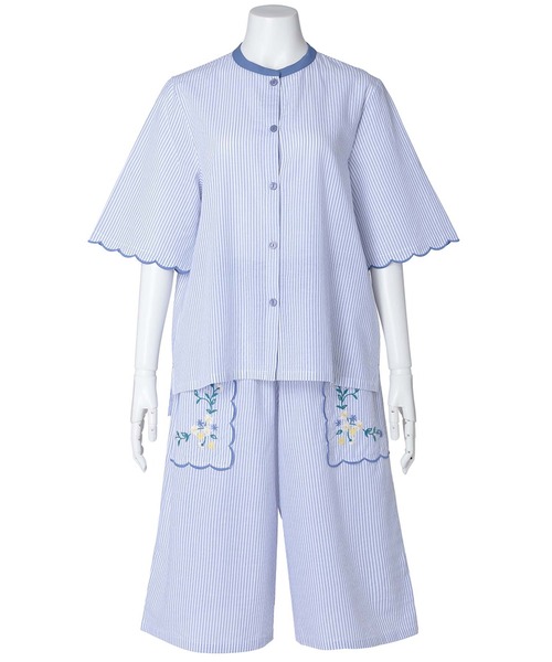 KID BLUE（キッドブルー）の「キッドブルー -２５ストライプエンブ -5分袖パジャマ -KNBK338 -kidblue（ルームウェア/パジャマ・レディース・イエロー/レッド/ブルー・M/L）」の10枚目の写真