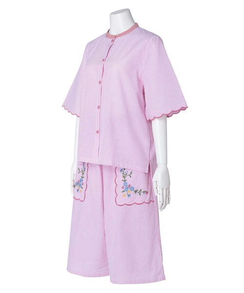 KID BLUE（キッドブルー）の「キッドブルー -２５ストライプエンブ -5分袖パジャマ -KNBK338 -kidblue（ルームウェア/パジャマ・レディース・イエロー/レッド/ブルー・M/L）」の9枚目の写真