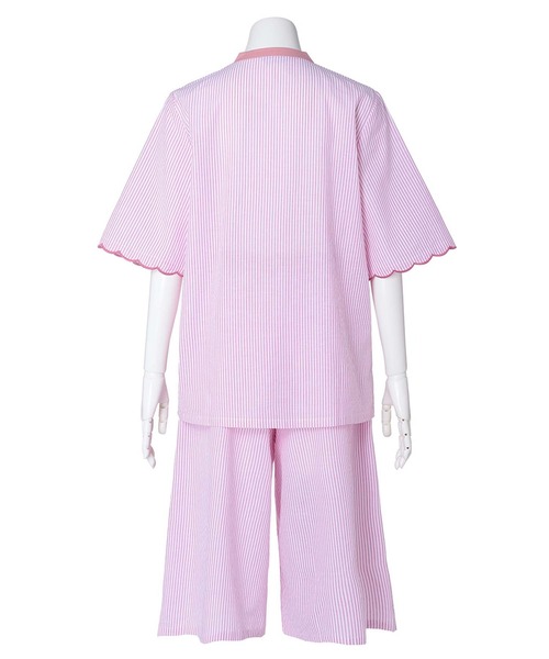 KID BLUE（キッドブルー）の「キッドブルー -２５ストライプエンブ -5分袖パジャマ -KNBK338 -kidblue（ルームウェア/パジャマ・レディース・イエロー/レッド/ブルー・M/L）」の4枚目の写真