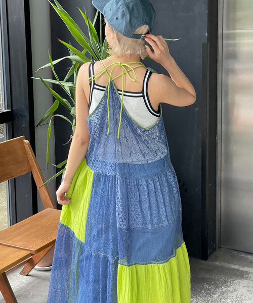 HELLO.SANFRANCISCO(ハローサンフランシスコ)の「【HELLO.SANFRANCISCO/ハローサンフランシスコ】indiaパッチワークカラーレース2WAYキャミワンピ(ワンピース・レディース・オレンジ/グリーン・ONE SIZE)」の20枚目の写真