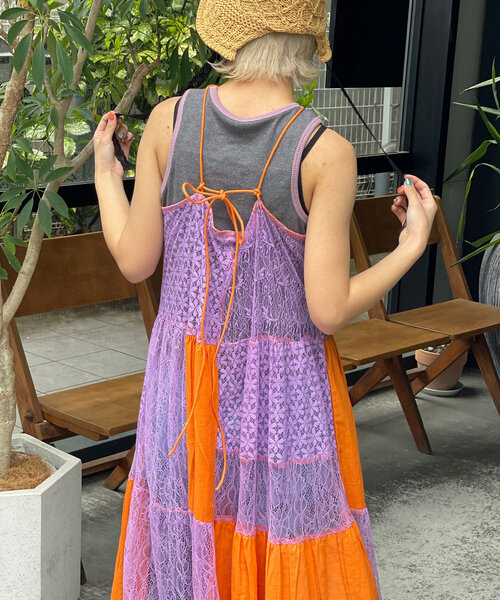 HELLO.SANFRANCISCO(ハローサンフランシスコ)の「【HELLO.SANFRANCISCO/ハローサンフランシスコ】indiaパッチワークカラーレース2WAYキャミワンピ(ワンピース・レディース・オレンジ/グリーン・ONE SIZE)」の11枚目の写真