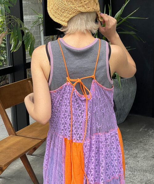 HELLO.SANFRANCISCO(ハローサンフランシスコ)の「【HELLO.SANFRANCISCO/ハローサンフランシスコ】indiaパッチワークカラーレース2WAYキャミワンピ(ワンピース・レディース・オレンジ/グリーン・ONE SIZE)」の12枚目の写真