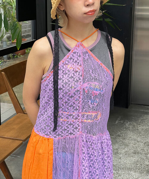 HELLO.SANFRANCISCO(ハローサンフランシスコ)の「【HELLO.SANFRANCISCO/ハローサンフランシスコ】indiaパッチワークカラーレース2WAYキャミワンピ(ワンピース・レディース・オレンジ/グリーン・ONE SIZE)」の13枚目の写真