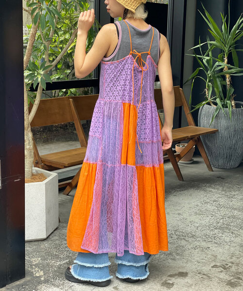 HELLO.SANFRANCISCO(ハローサンフランシスコ)の「【HELLO.SANFRANCISCO/ハローサンフランシスコ】indiaパッチワークカラーレース2WAYキャミワンピ(ワンピース・レディース・オレンジ/グリーン・ONE SIZE)」の15枚目の写真