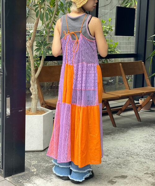 HELLO.SANFRANCISCO(ハローサンフランシスコ)の「【HELLO.SANFRANCISCO/ハローサンフランシスコ】indiaパッチワークカラーレース2WAYキャミワンピ(ワンピース・レディース・オレンジ/グリーン・ONE SIZE)」の16枚目の写真