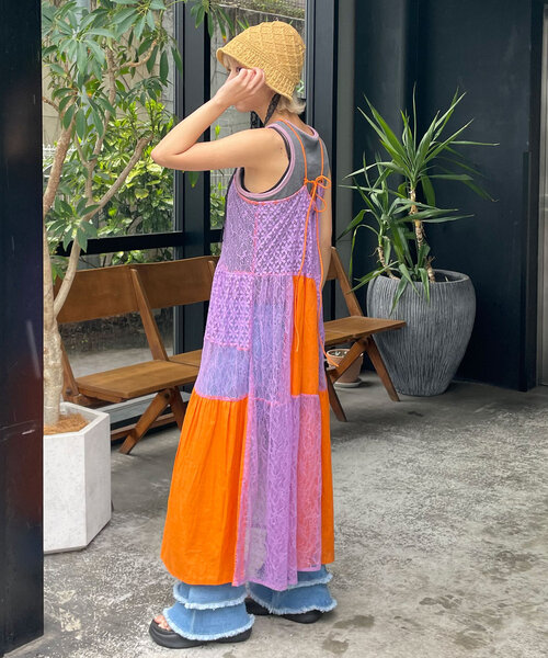 HELLO.SANFRANCISCO(ハローサンフランシスコ)の「【HELLO.SANFRANCISCO/ハローサンフランシスコ】indiaパッチワークカラーレース2WAYキャミワンピ(ワンピース・レディース・オレンジ/グリーン・ONE SIZE)」の18枚目の写真