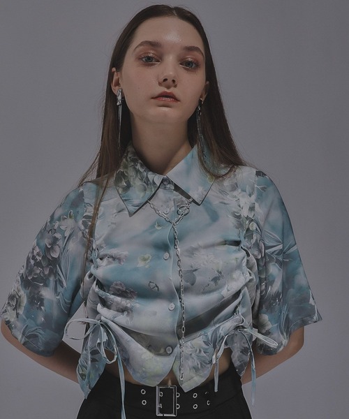 HARE(ハレ)の「ARTflowerレースアップシャツ(HARE)(シャツ/ブラウス・レディース・ブルー系その他/ライトグレー/ブラック・FREE)」の5枚目の写真