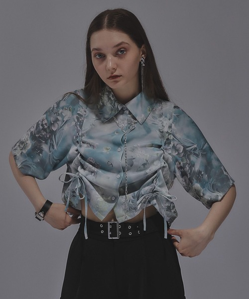 HARE(ハレ)の「ARTflowerレースアップシャツ(HARE)(シャツ/ブラウス・レディース・ブルー系その他/ライトグレー/ブラック・FREE)」の6枚目の写真