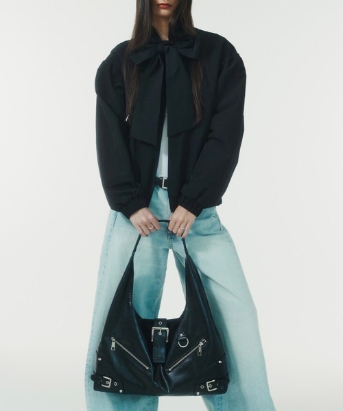 韓国商品/NOTKNOWING MOTO ホボバッグ NOT KNOWING】Black Moto Hobo Bag (COATING)（ショルダーバッグ