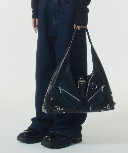 NOT KNOWING】Black Moto Hobo Bag (COATING)（ショルダーバッグ